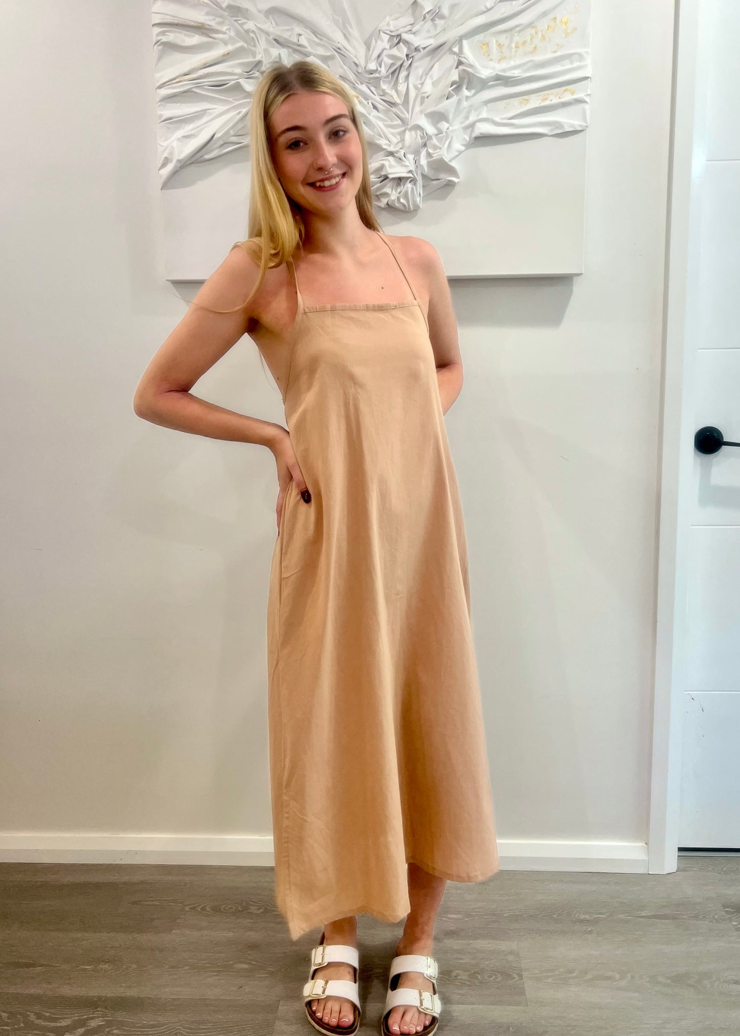 Self-Tie Linen Dress